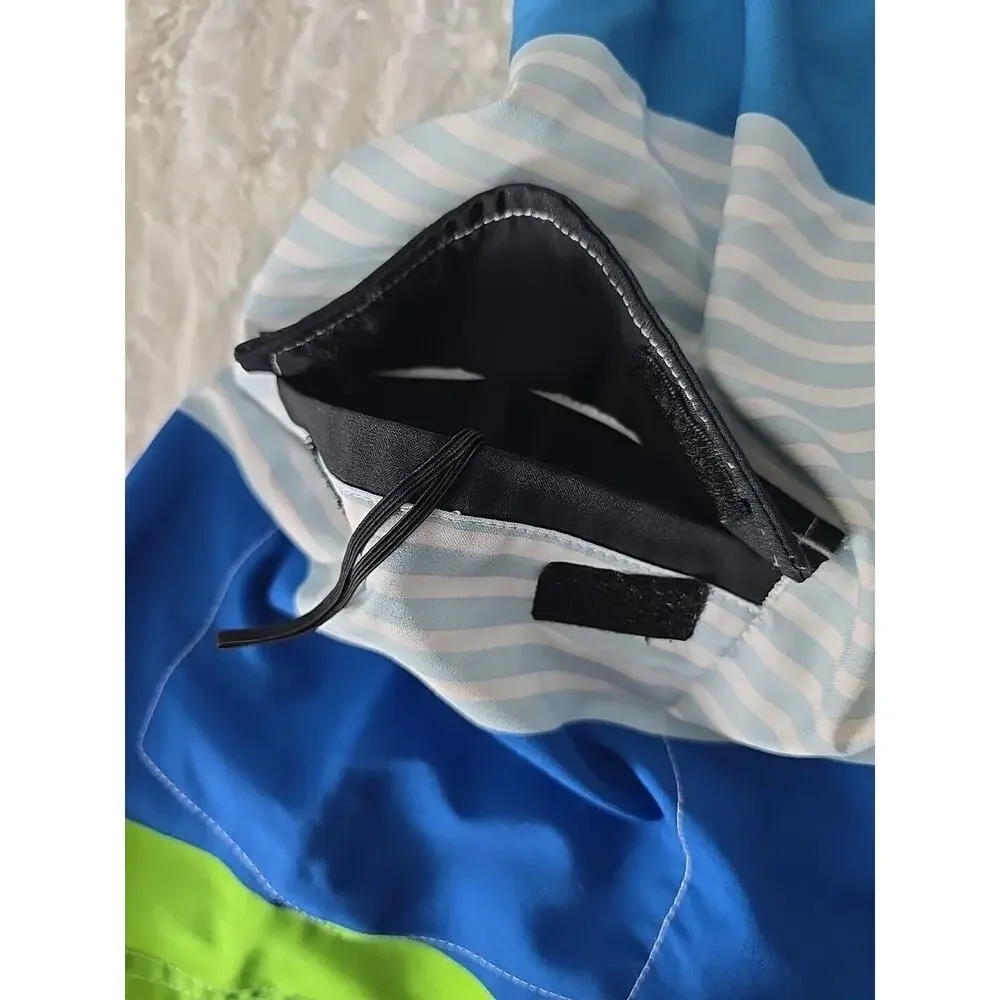 Rusty Board Shorts Striped Blue Green Hook & Loop Mens Size 33 Surfer Beach